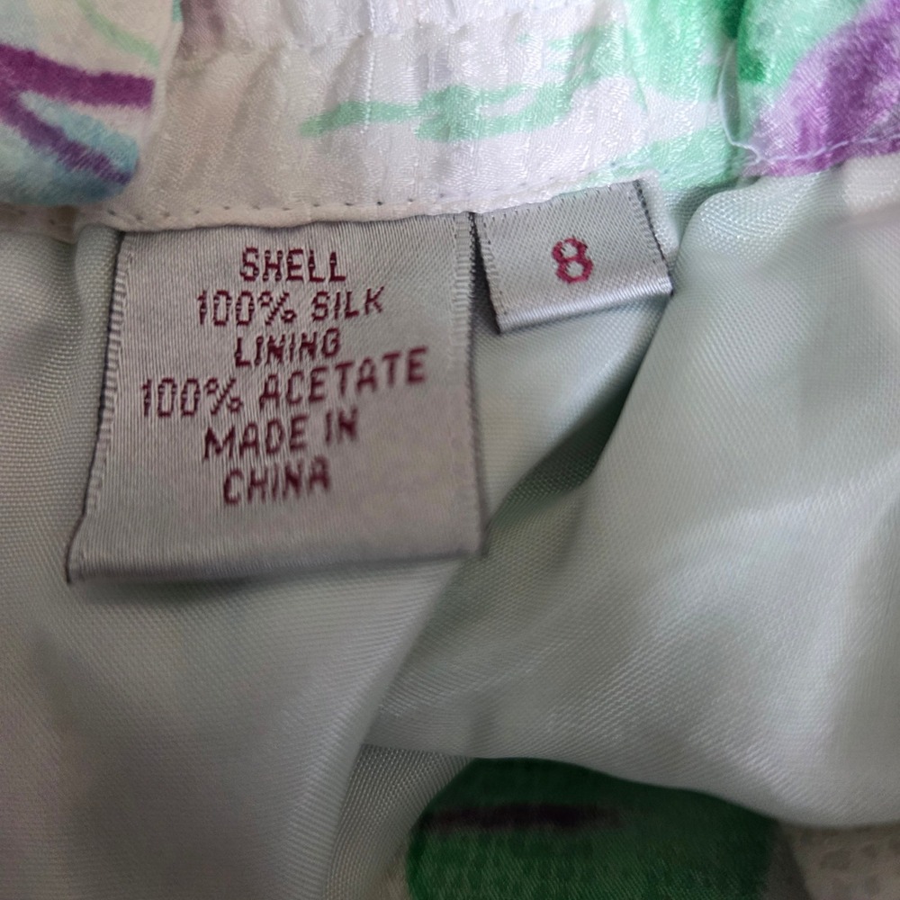 Vintage Adrianna Papell 100% Silk Floral Skirt Set Blue Green Purple Womens 8 - Picture 11 of 13